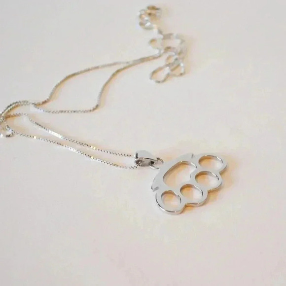 Brass Knuckles, Silver Knuckles Pendant, Mens Jewelry, Unisex Necklace, Mens - Picture 2 of 4